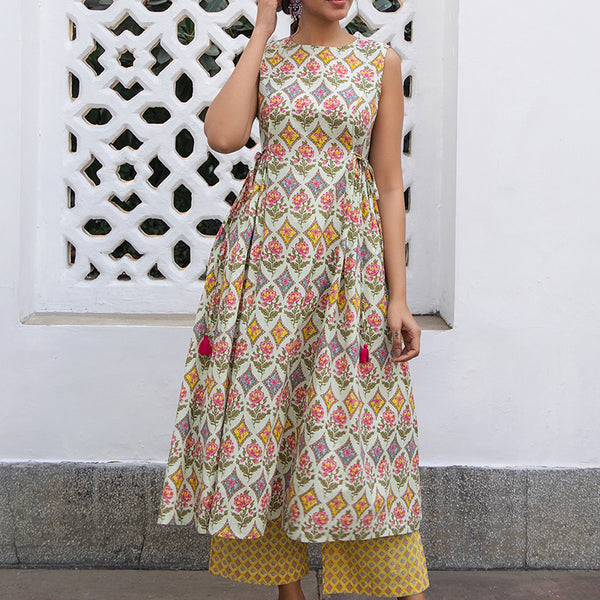 Janasya Light Green Cambric Ethnic Motifs Kurta & Bottom - Distacart