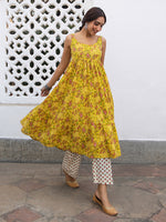 Thumbnail for Janasya Bright Cotton Floral Gathered Kurta Set