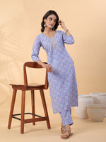 Thumbnail for Janasya Ice Blue Cambric Floral Kurta Set