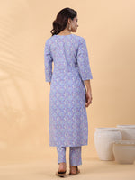 Thumbnail for Janasya Ice Blue Cambric Floral Kurta Set