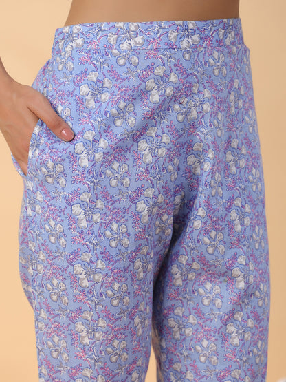 Janasya Ice Blue Cambric Floral Kurta Set - Distacart