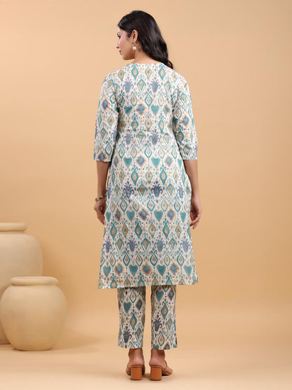 Janasya Light Cotton Ikkat Straight Kurta Set - Distacart