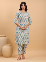 Thumbnail for Janasya Light Cotton Ikkat Straight Kurta Set