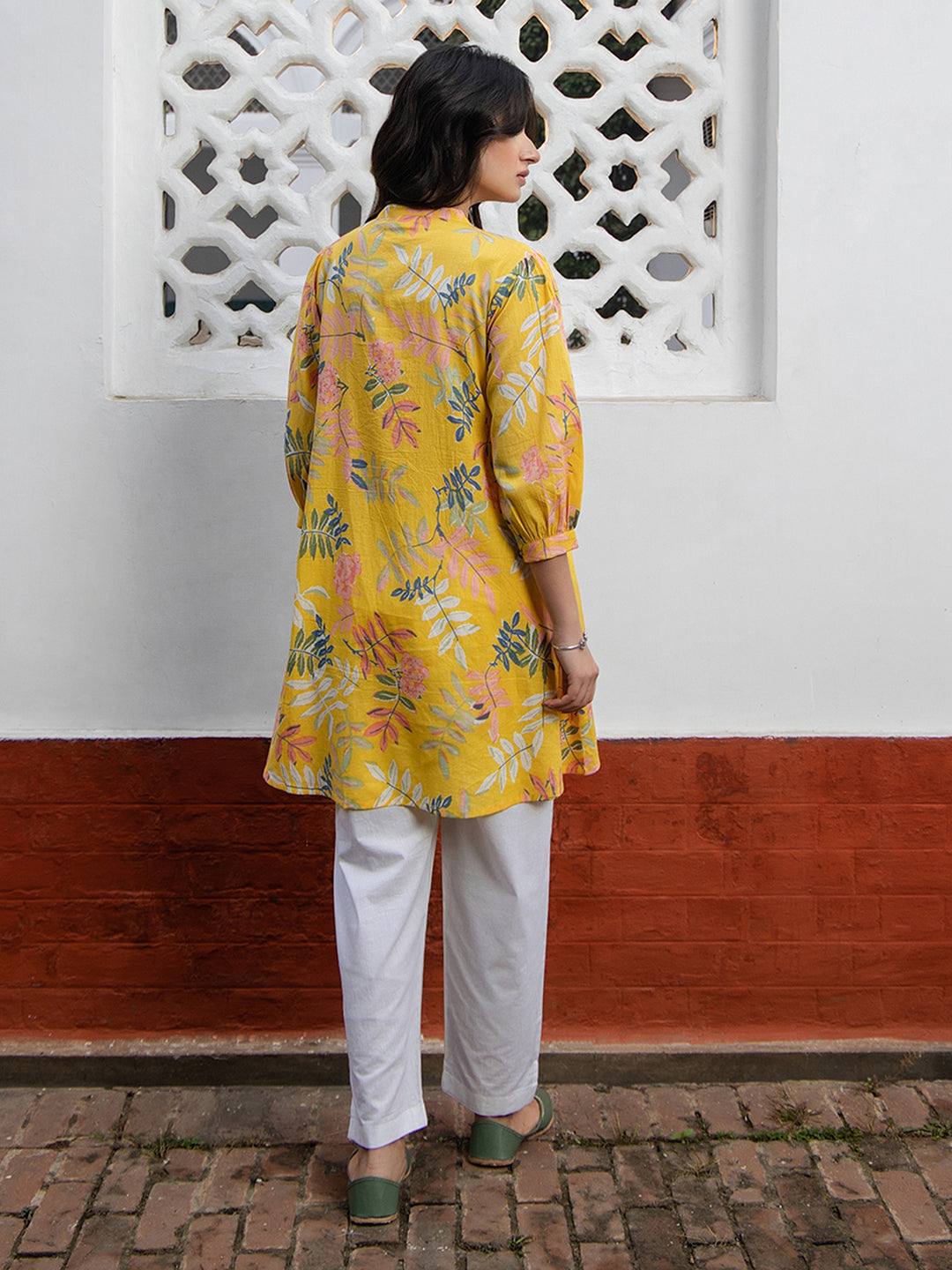Janasya Light Cotton Tropical Gathered Tunic