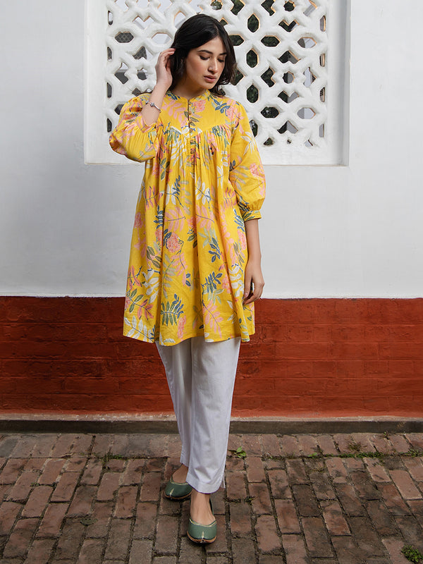 Janasya Light Cotton Tropical Gathered Tunic