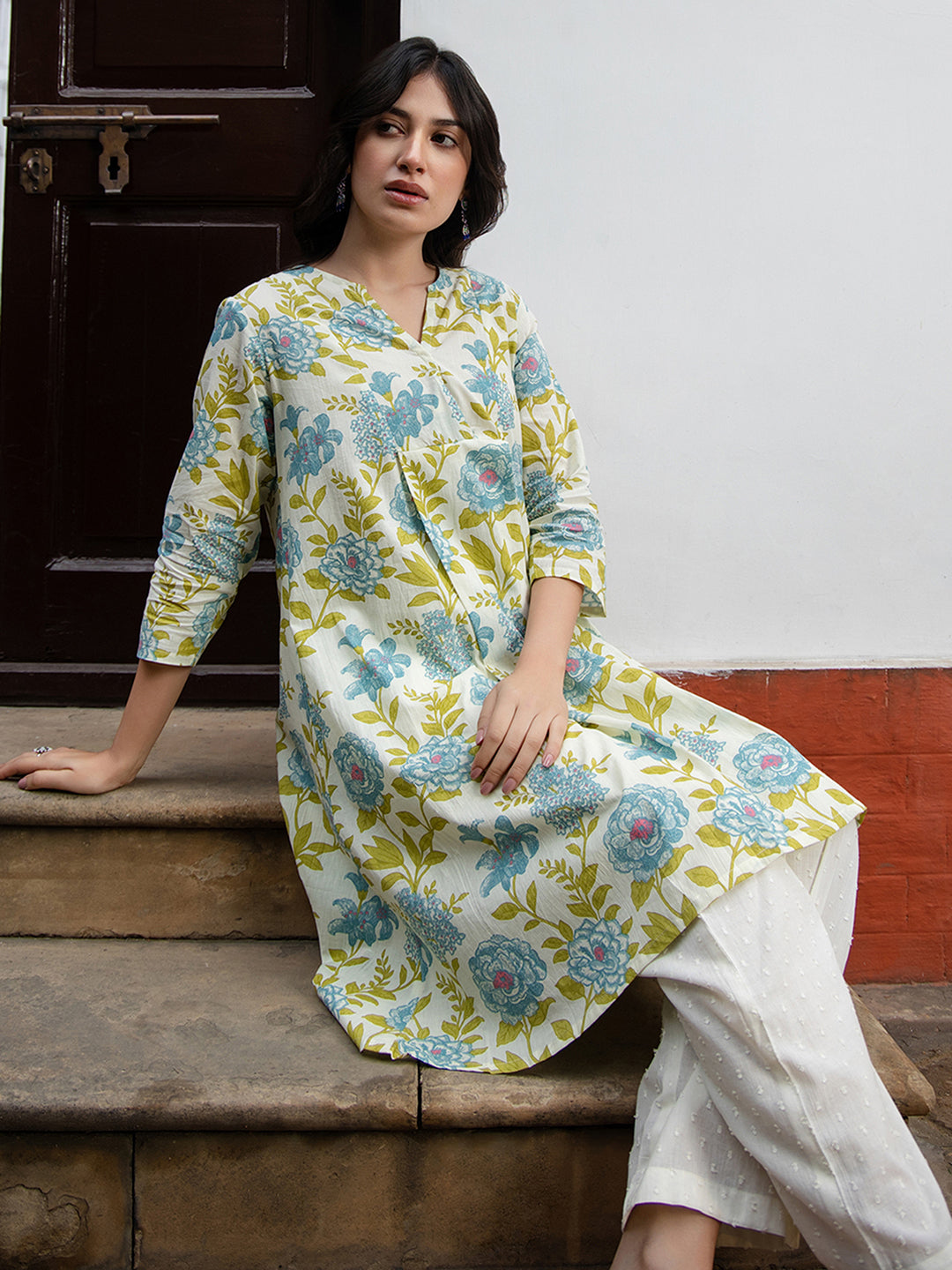 Janasya From Style Master Cotton Floral Regular Tunic