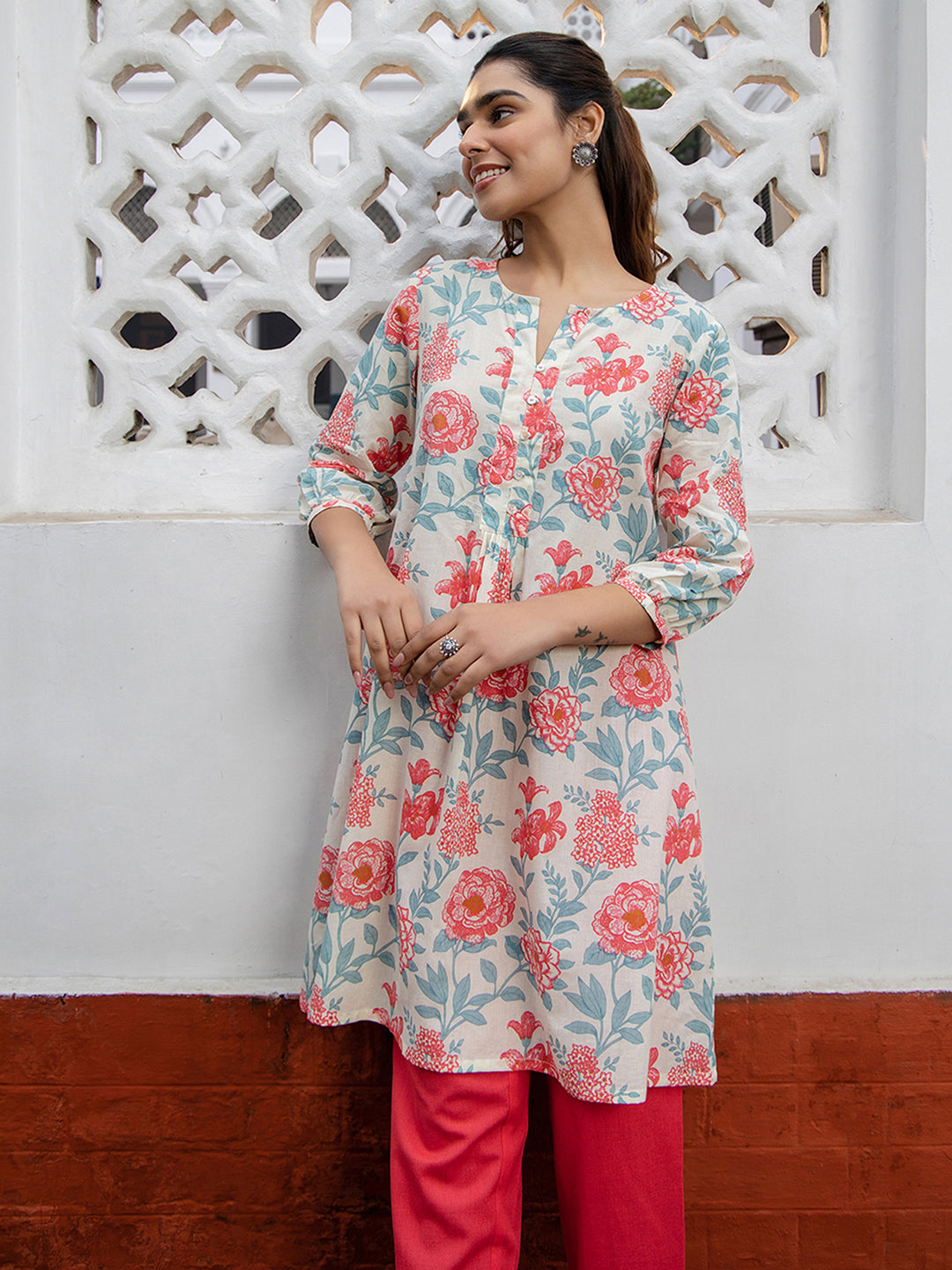Janasya From Style Master Cotton Floral A-Line Tunic - Distacart