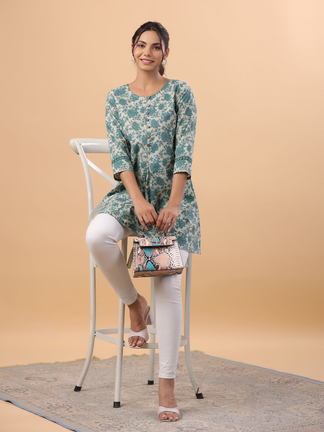 Janasya Light Cotton Floral A-Line Tunic