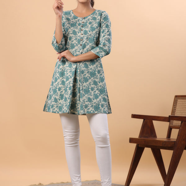 Janasya Light Cotton Floral A-Line Tunic