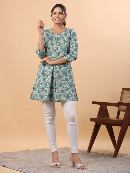 Janasya Sage Cambric Floral Tunic