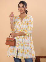 Thumbnail for Janasya White Cambric Ikkat Tunic
