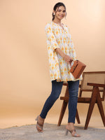 Thumbnail for Janasya White Cambric Ikkat Tunic