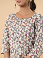 Thumbnail for Janasya Off White Cambric Gemometric Tunic