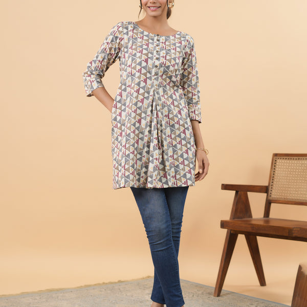 Janasya Off White Cambric Gemometric Tunic - Distacart