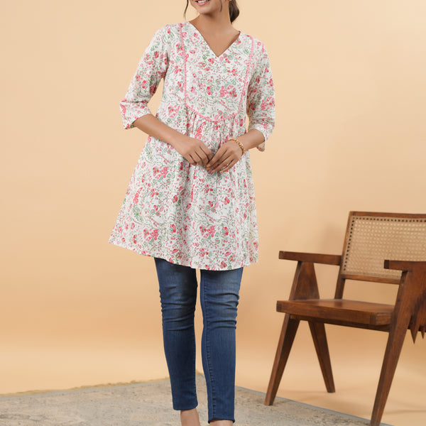 Janasya Light Floral A-Line Tunic