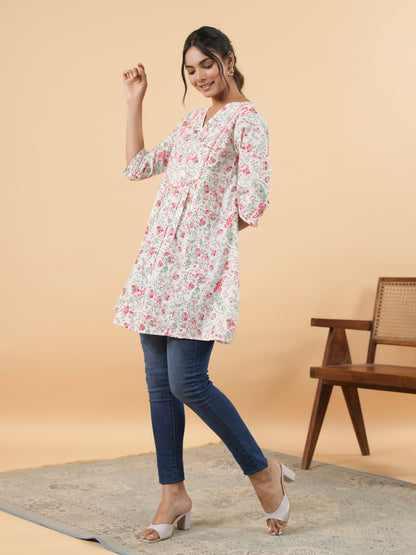 Janasya Light Floral A-Line Tunic - Distacart