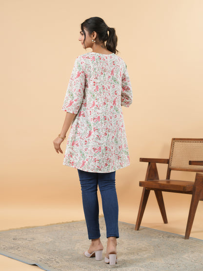 Janasya Light Floral A-Line Tunic - Distacart