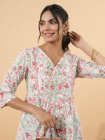 Thumbnail for Janasya Light Floral A-Line Tunic
