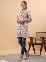 Thumbnail for Janasya Cream Cambric Floral Tunic