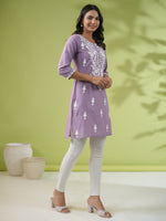 Thumbnail for Janasya Lavender Cambric Embroidered Tunic