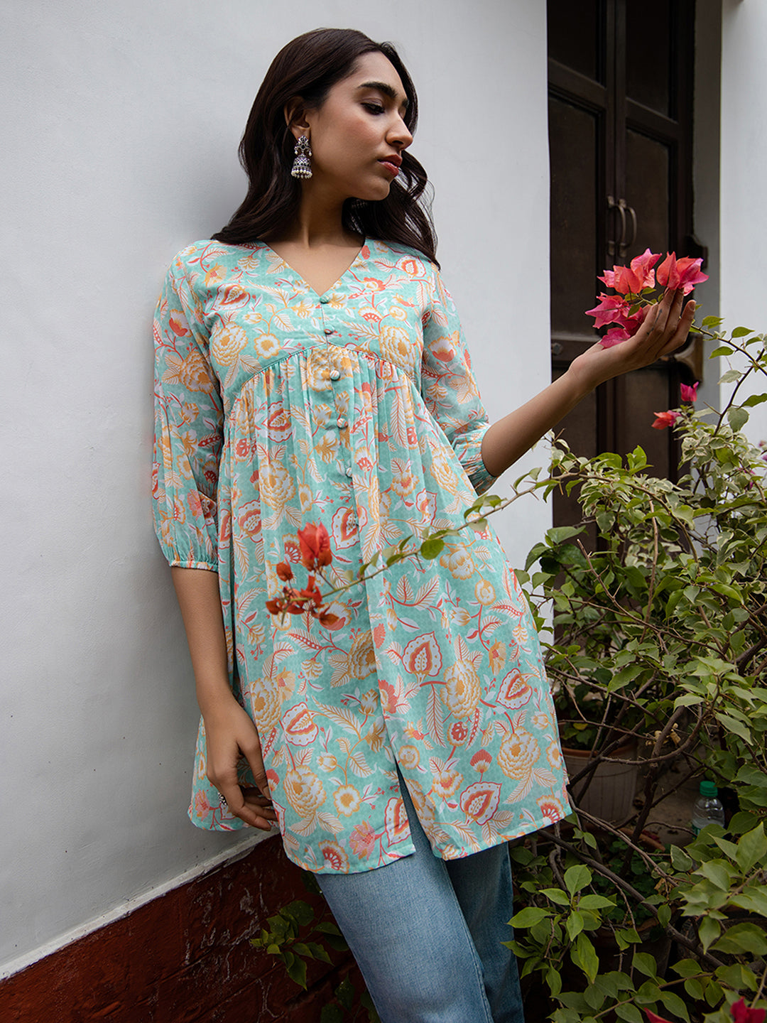 Janasya From Style Master Georgette Floral Gathered Tunic