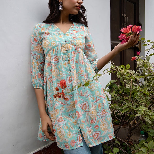 Janasya From Style Master Georgette Floral Gathered Tunic