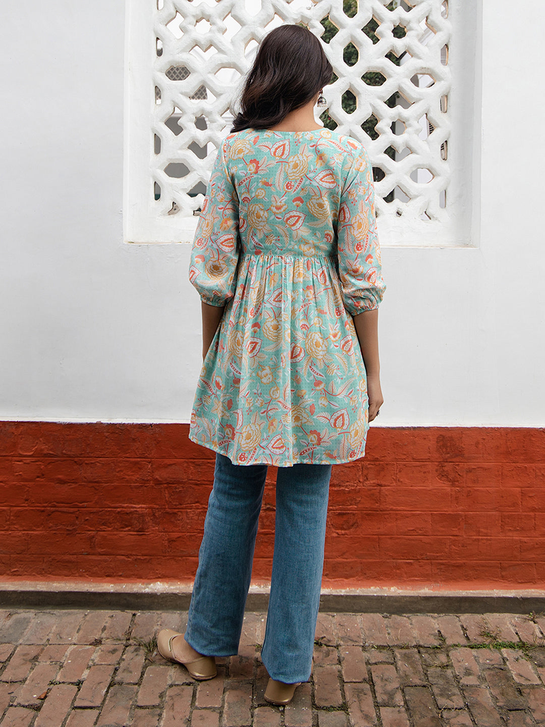 Janasya From Style Master Georgette Floral Gathered Tunic