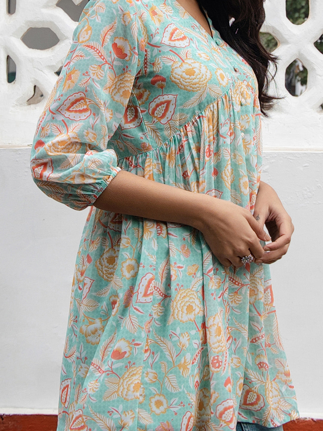 Janasya From Style Master Georgette Floral Gathered Tunic
