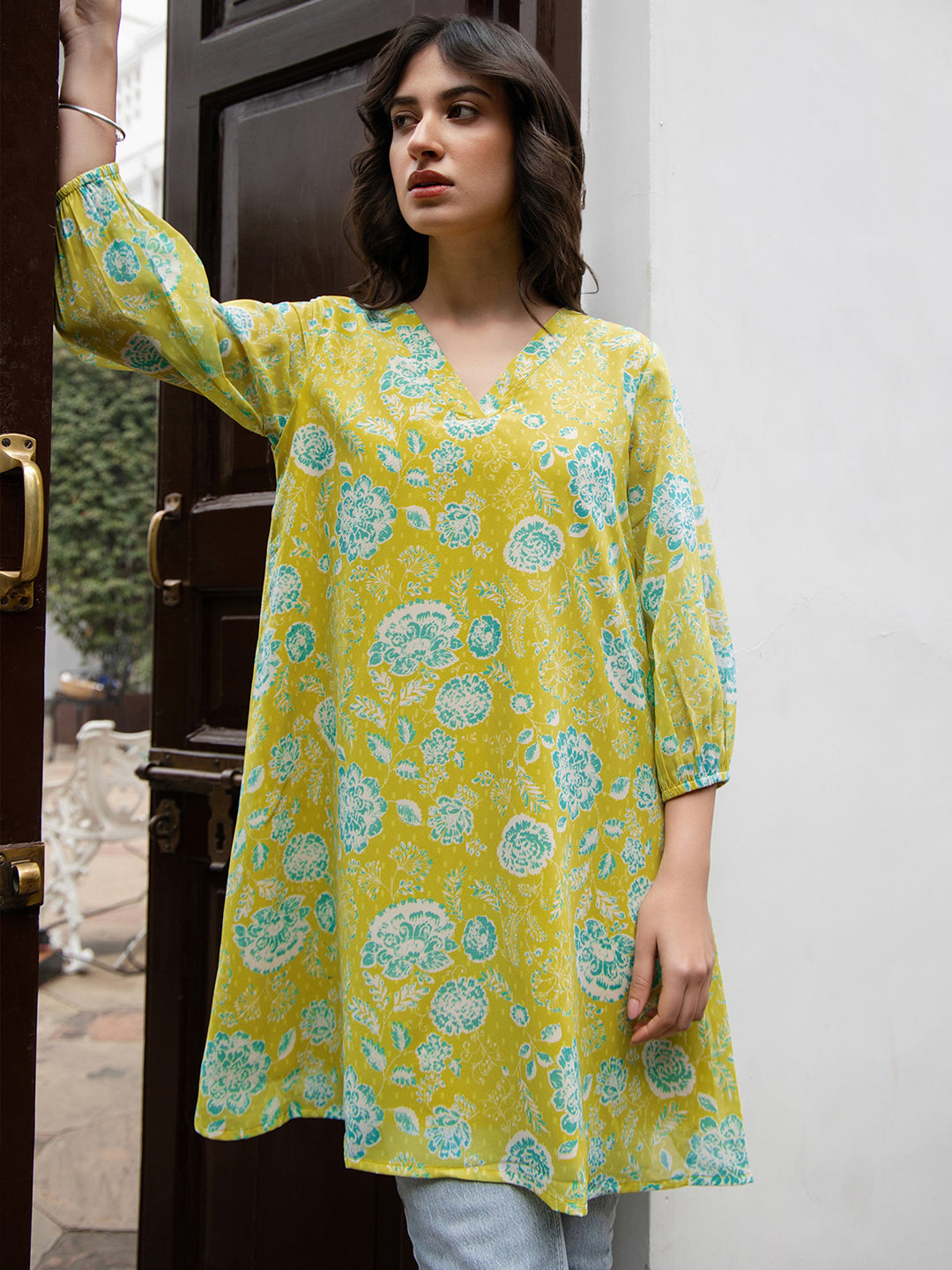 Janasya From Style Master Georgette Floral Regular Tunic