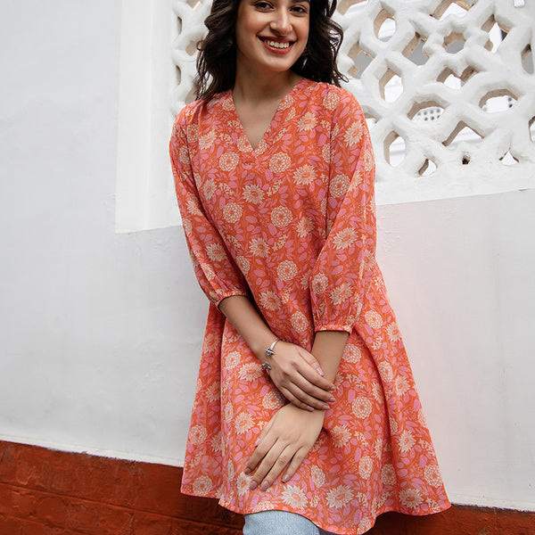 Janasya From Style Master Georgette Floral Regular Tunic