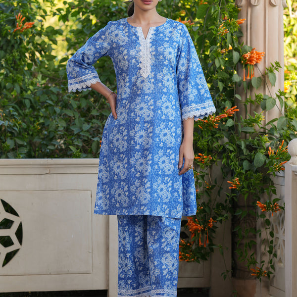 Janasya Light Cotton Floral Straight Top & Bottom Set