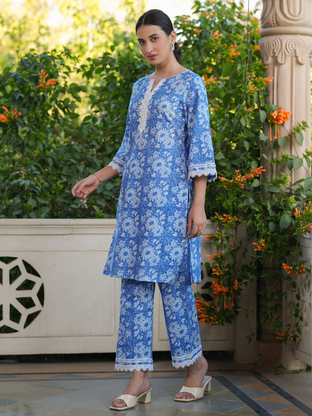 Janasya Light Cotton Floral Straight Top & Bottom Set