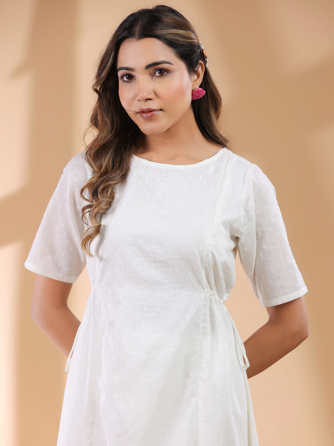 Janasya Light Dobby Cotton Self Design A-Line Kurta Set