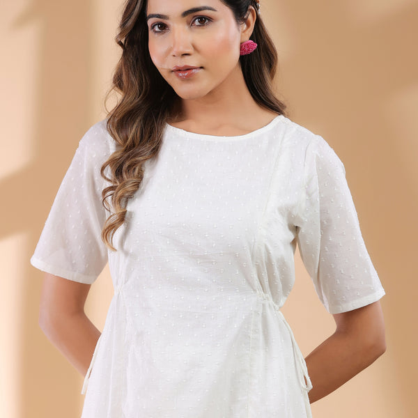 Janasya Light Dobby Cotton Self Design A-Line Kurta Set