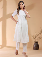 Thumbnail for Janasya Light Dobby Cotton Self Design A-Line Kurta Set