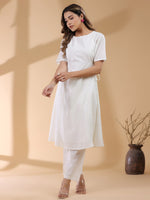 Thumbnail for Janasya Light Dobby Cotton Self Design A-Line Kurta Set