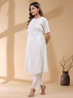 Thumbnail for Janasya Light Dobby Cotton Self Design A-Line Kurta Set