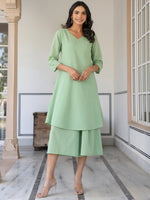 Thumbnail for Janasya Light Dobby Cotton Self Design A-Line Top & Bottom Set