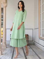 Thumbnail for Janasya Light Dobby Cotton Self Design A-Line Top & Bottom Set