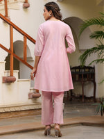 Thumbnail for Janasya Light Dobby Cotton Self Design A-Line Top & Bottom Set