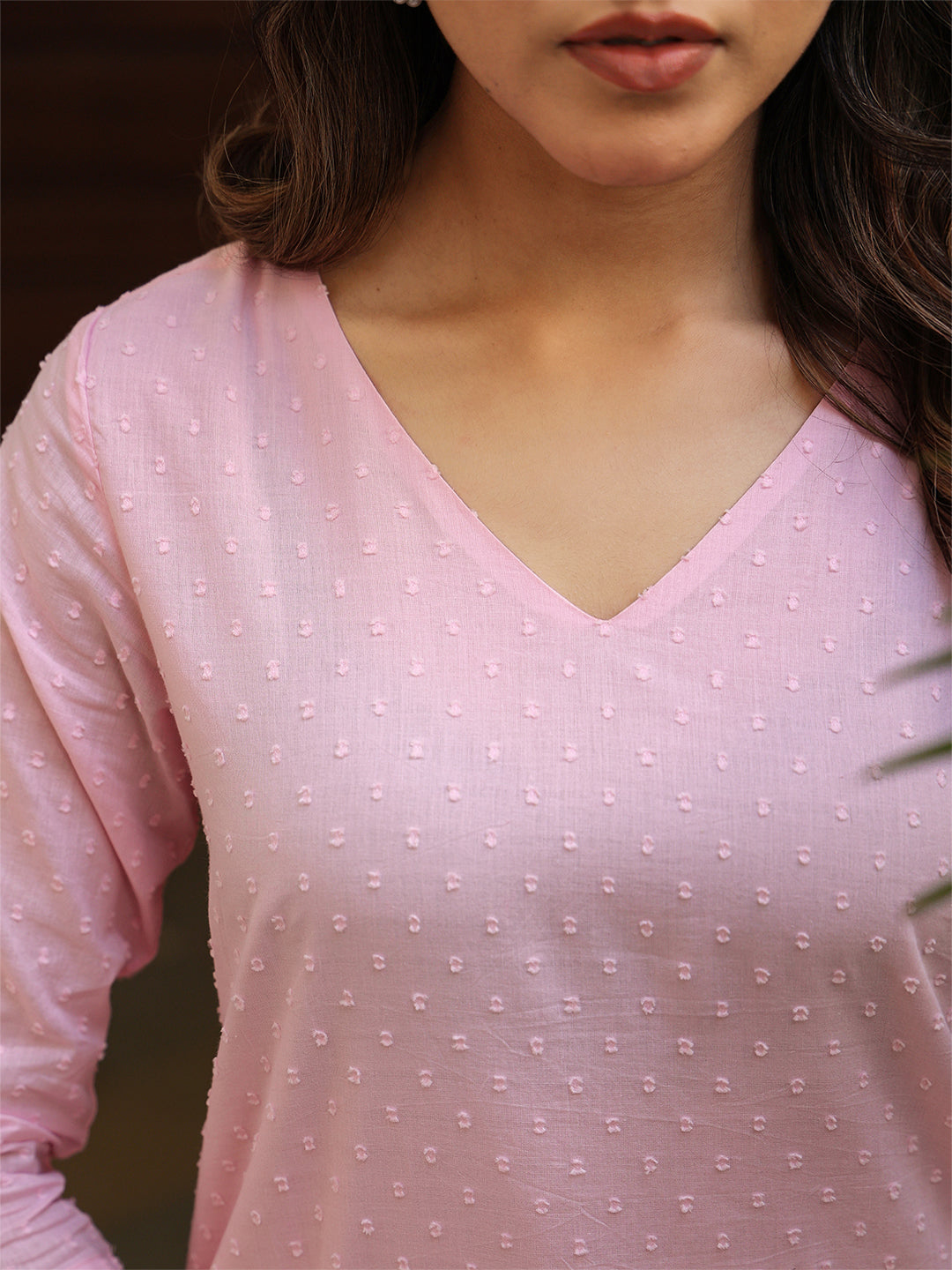 Janasya Light Dobby Cotton Self Design A-Line Top & Bottom Set
