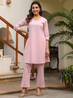 Thumbnail for Janasya Light Dobby Cotton Self Design A-Line Top & Bottom Set