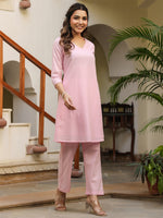 Thumbnail for Janasya Light Dobby Cotton Self Design A-Line Top & Bottom Set