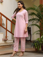 Thumbnail for Janasya Light Dobby Cotton Self Design A-Line Top & Bottom Set
