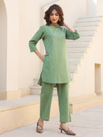 Thumbnail for Janasya Dark Cotton Solid A-Line Top & Bottom Set