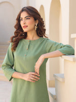 Thumbnail for Janasya Dark Cotton Solid A-Line Top & Bottom Set