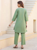 Thumbnail for Janasya Dark Cotton Solid A-Line Top & Bottom Set