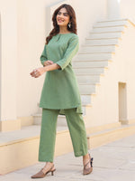 Thumbnail for Janasya Dark Cotton Solid A-Line Top & Bottom Set