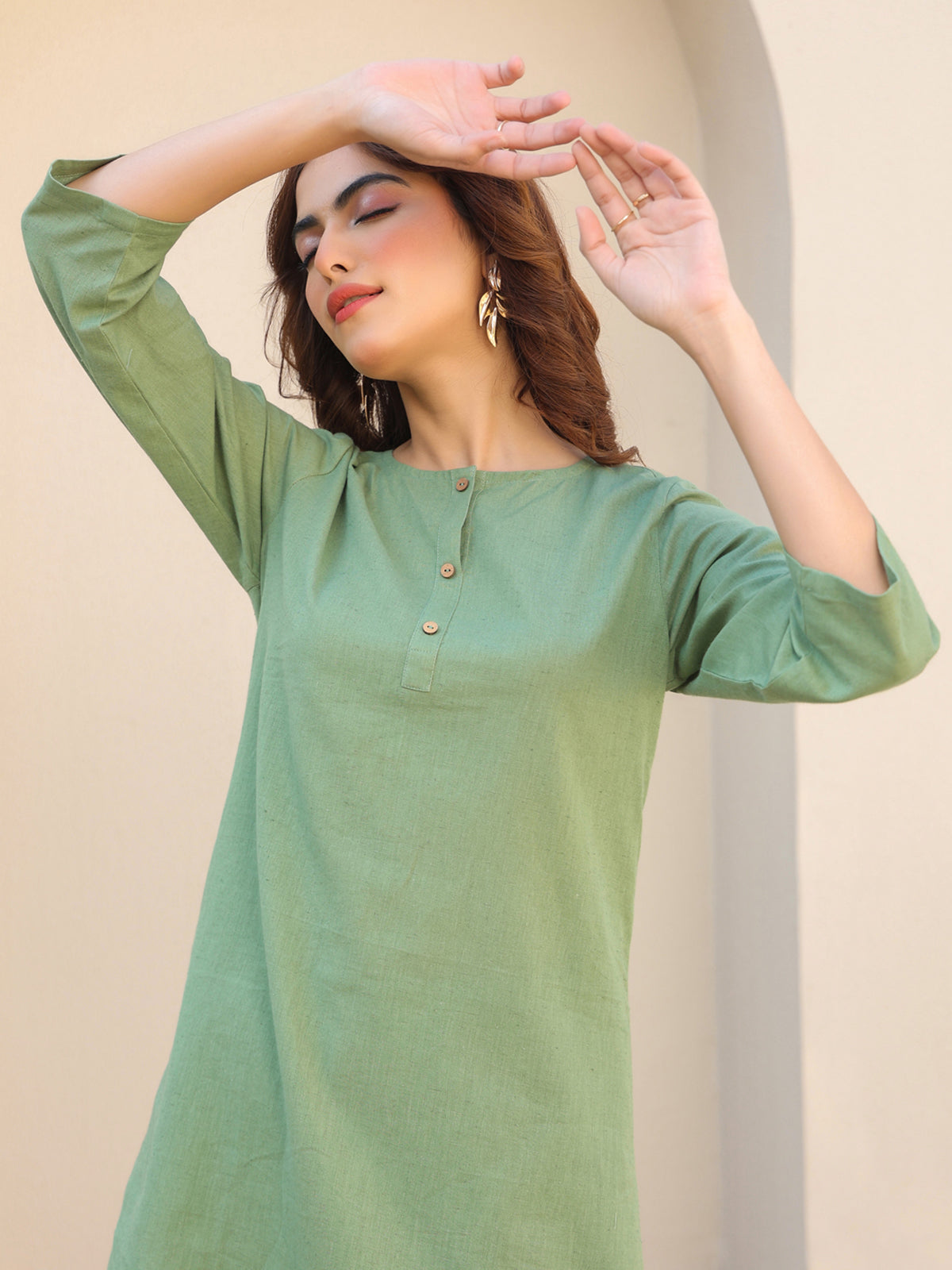Janasya Dark Cotton Solid A-Line Top & Bottom Set