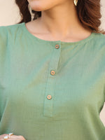 Thumbnail for Janasya Dark Cotton Solid A-Line Top & Bottom Set